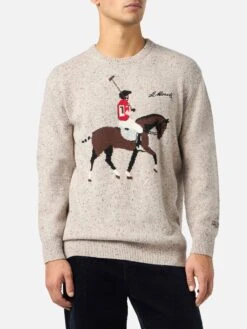MC2 Saint Barth Man Beige Sweater Heron With Moritz Polo Embroidery