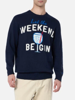 MC2 Saint Barth Man Blue Sweater Heron With Weekend Be Gin Jacquard