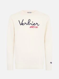 MC2 Saint Barth Man White Sweater Heron With Verbier Apres Ski Embroidery -MC2 Saint Barth Shop UID HER000102634G MAN KNITWEAR WHITE 20240905105110 1