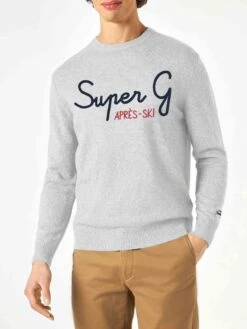 MC2 Saint Barth Light Grey Sweater Heron With Super G Embroidery | SUPER G SPECIAL EDITION