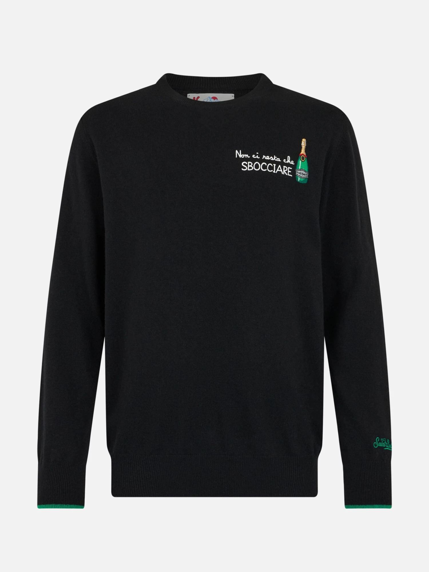 MC2 Saint Barth Man Black Sweater Heron With Non Ci Resta Che Sbocciare Embroidery 5 MC2 Saint Barth Man Black Sweater Heron With Non Ci Resta Che Sbocciare Embroidery - Image 3