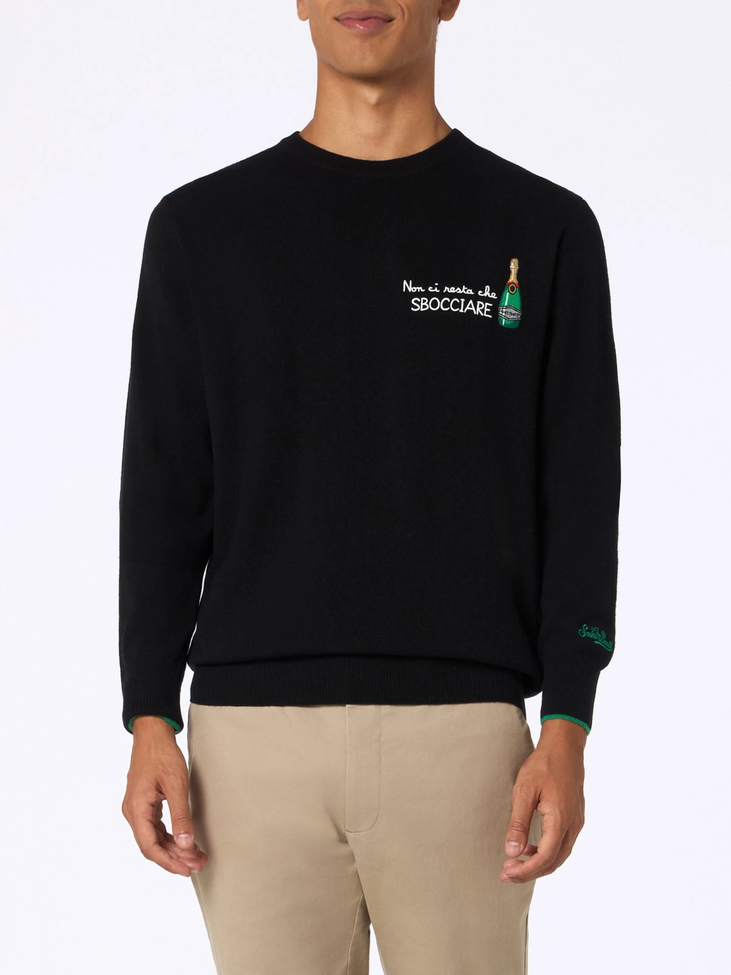 MC2 Saint Barth Man Black Sweater Heron With Non Ci Resta Che Sbocciare Embroidery 4 MC2 Saint Barth Man Black Sweater Heron With Non Ci Resta Che Sbocciare Embroidery - Image 2