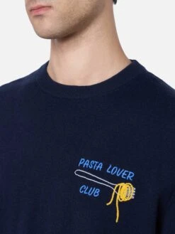 MC2 Saint Barth Man Blue Sweater Heron With Pasta Lover Embroidery