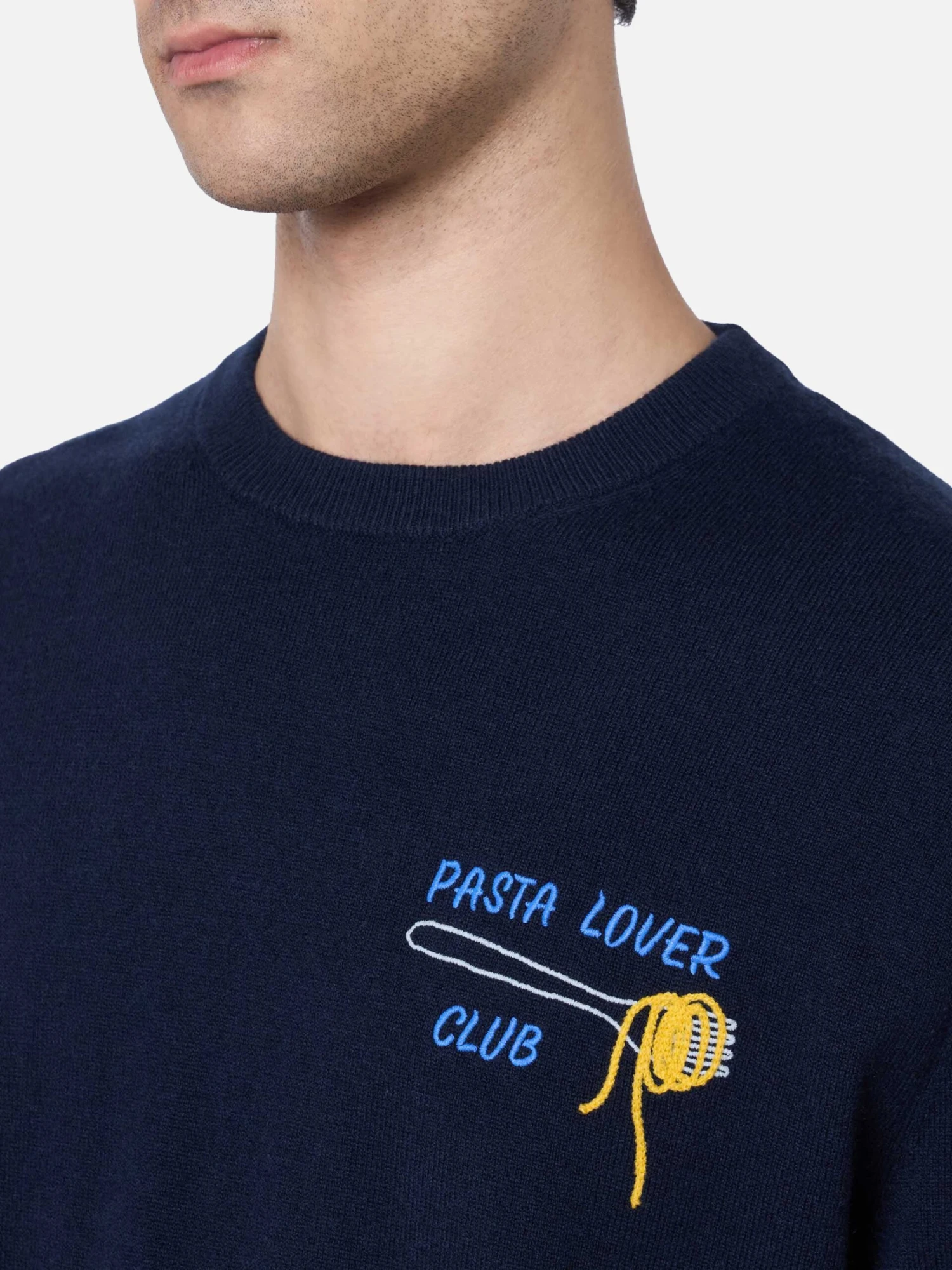 MC2 Saint Barth Man Blue Sweater Heron With Pasta Lover Embroidery 3 MC2 Saint Barth Man Blue Sweater Heron With Pasta Lover Embroidery