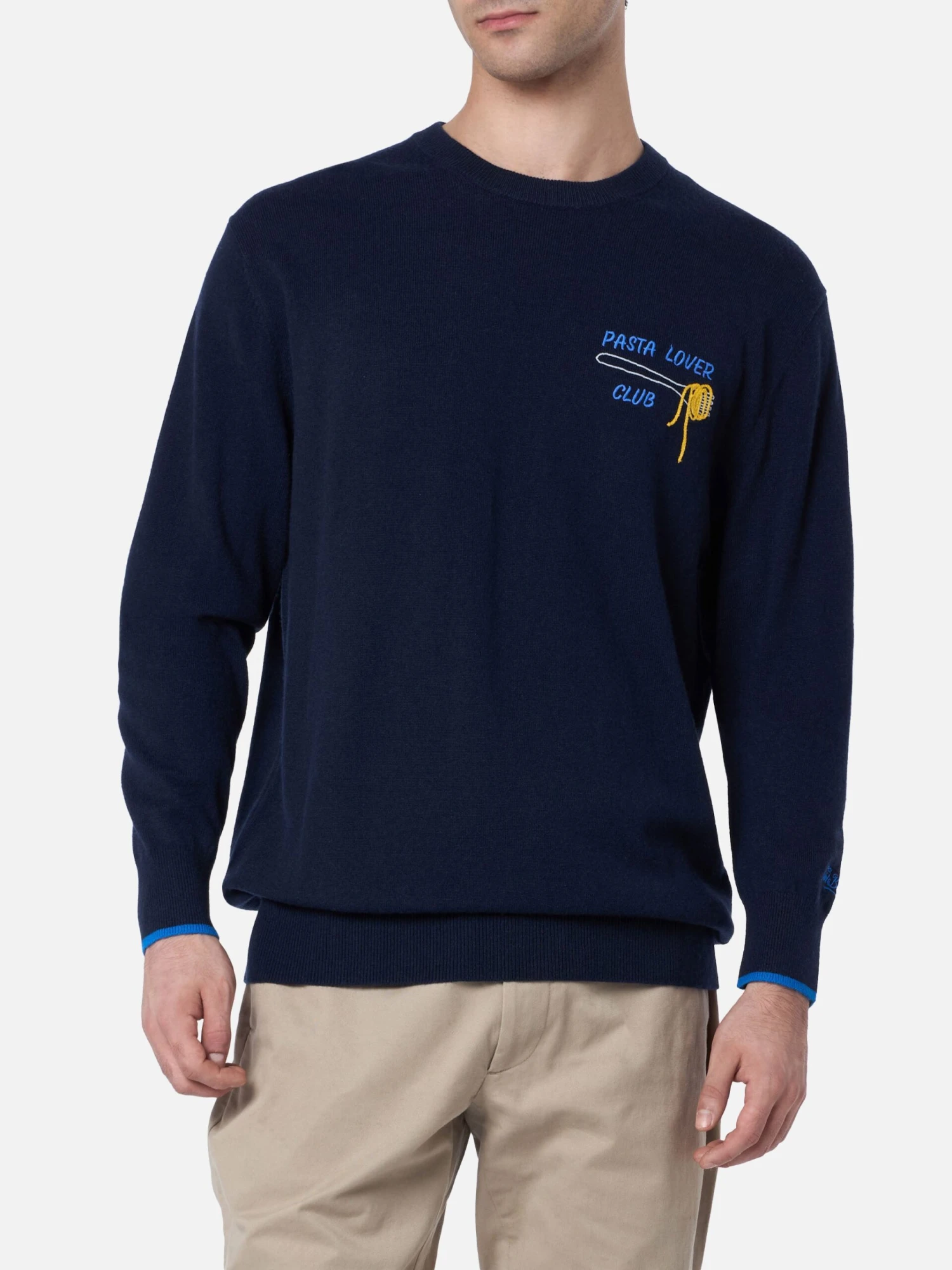 MC2 Saint Barth Man Blue Sweater Heron With Pasta Lover Embroidery 4 MC2 Saint Barth Man Blue Sweater Heron With Pasta Lover Embroidery - Image 2
