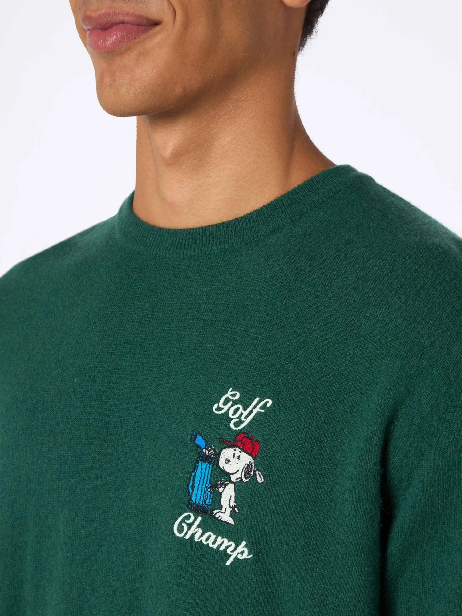 MC2 Saint Barth Man Green Sweater Heron With Snoopy Golf Champ Embroidery | SNOOPY PEANUTS SPECIAL EDITION 3 MC2 Saint Barth Man Green Sweater Heron With Snoopy Golf Champ Embroidery | SNOOPY PEANUTS SPECIAL EDITION