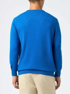 MC2 Saint Barth Man Ski Blue Sweater Heron With Grappino Vs Bombardino Embroidery -MC2 Saint Barth Shop UID HER000503000G MAN KNITWEAR BLUE 20240930173500 2