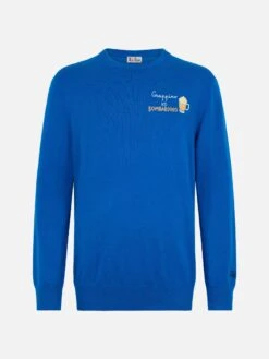 MC2 Saint Barth Man Ski Blue Sweater Heron With Grappino Vs Bombardino Embroidery -MC2 Saint Barth Shop UID HER000503000G MAN KNITWEAR BLUE 20241023093500 4