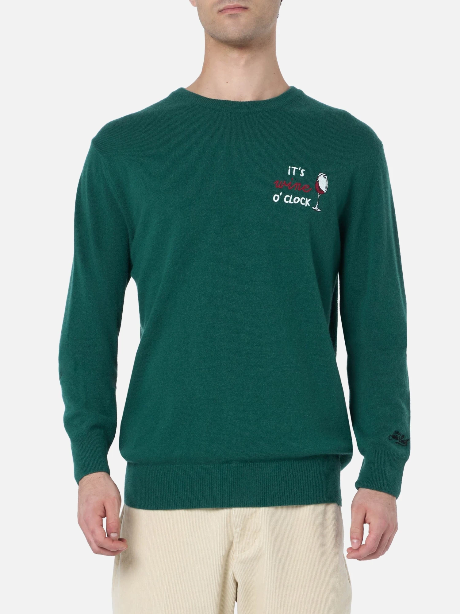 MC2 Saint Barth Man Green Sweater Heron With It's Wine O'clock Embroidery 4 MC2 Saint Barth Man Green Sweater Heron With It's Wine O'clock Embroidery - Image 2