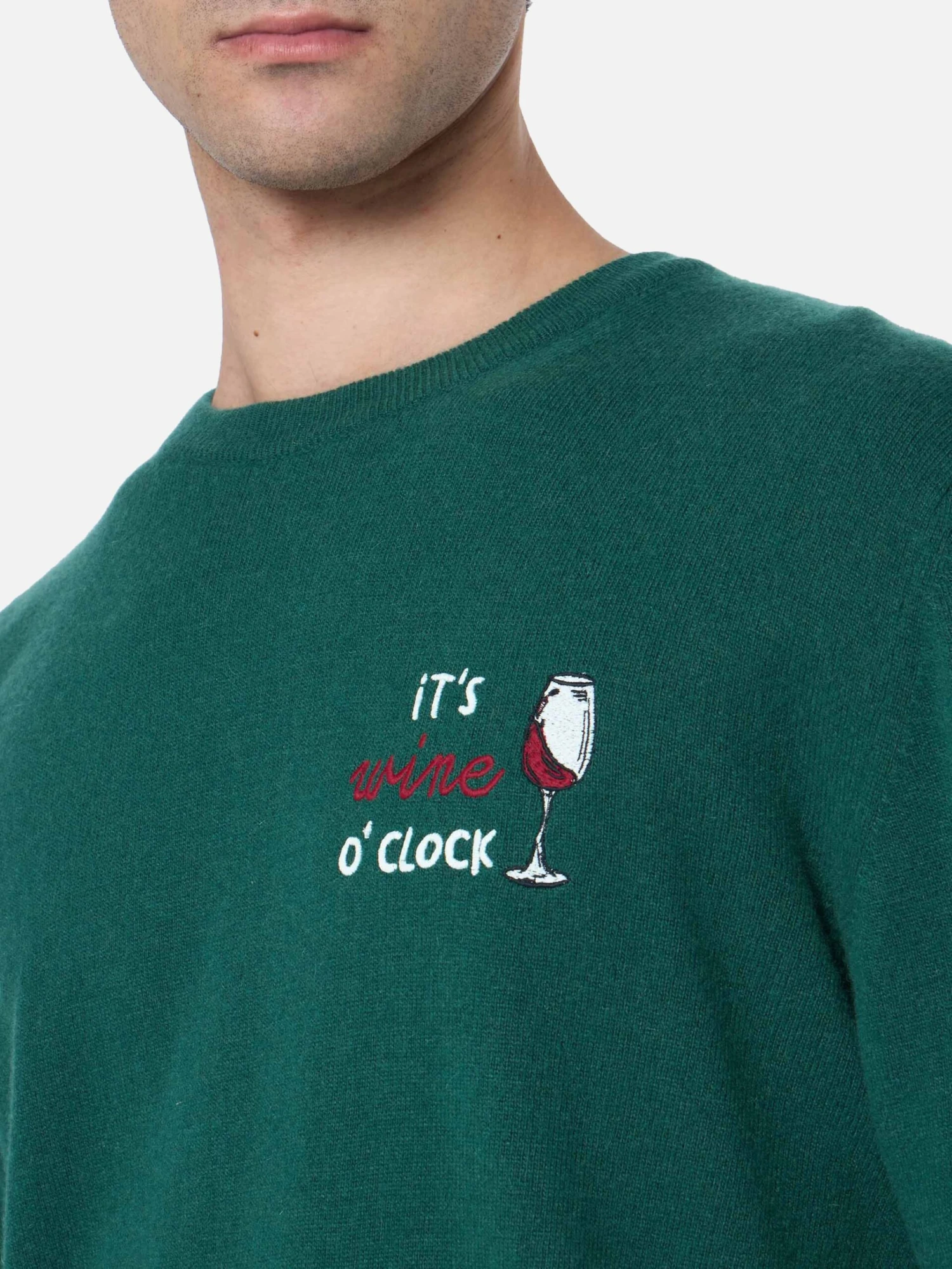 MC2 Saint Barth Man Green Sweater Heron With It's Wine O'clock Embroidery 3 MC2 Saint Barth Man Green Sweater Heron With It's Wine O'clock Embroidery