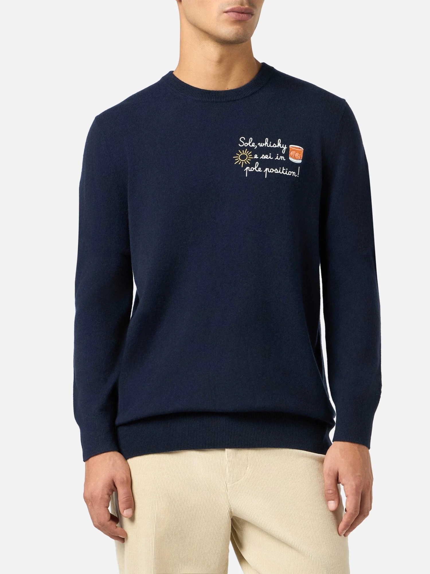 MC2 Saint Barth Man Sweater Heron Light With Sole, Whisky...embroidery | VACANZE DI NATALE SPECIAL EDITION 4 MC2 Saint Barth Man Sweater Heron Light With Sole, Whisky...embroidery | VACANZE DI NATALE SPECIAL EDITION - Image 2