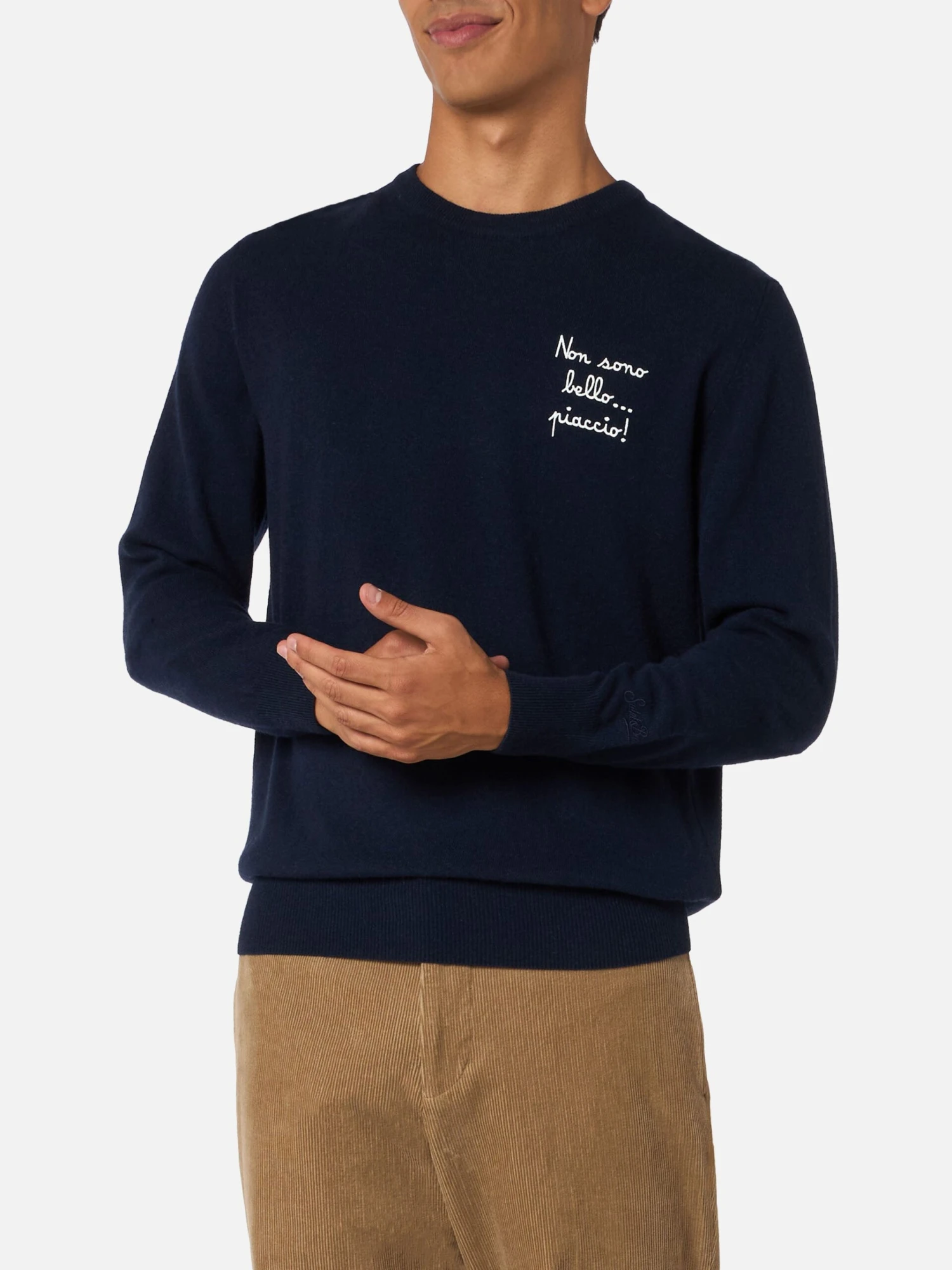 MC2 Saint Barth Man Blue Sweater Heron Light With Non Sono Bello, Piaccio! Embroidery| VACANZE DI NATALE SPECIAL EDITION 4 MC2 Saint Barth Man Blue Sweater Heron Light With Non Sono Bello, Piaccio! Embroidery| VACANZE DI NATALE SPECIAL EDITION - Image 2
