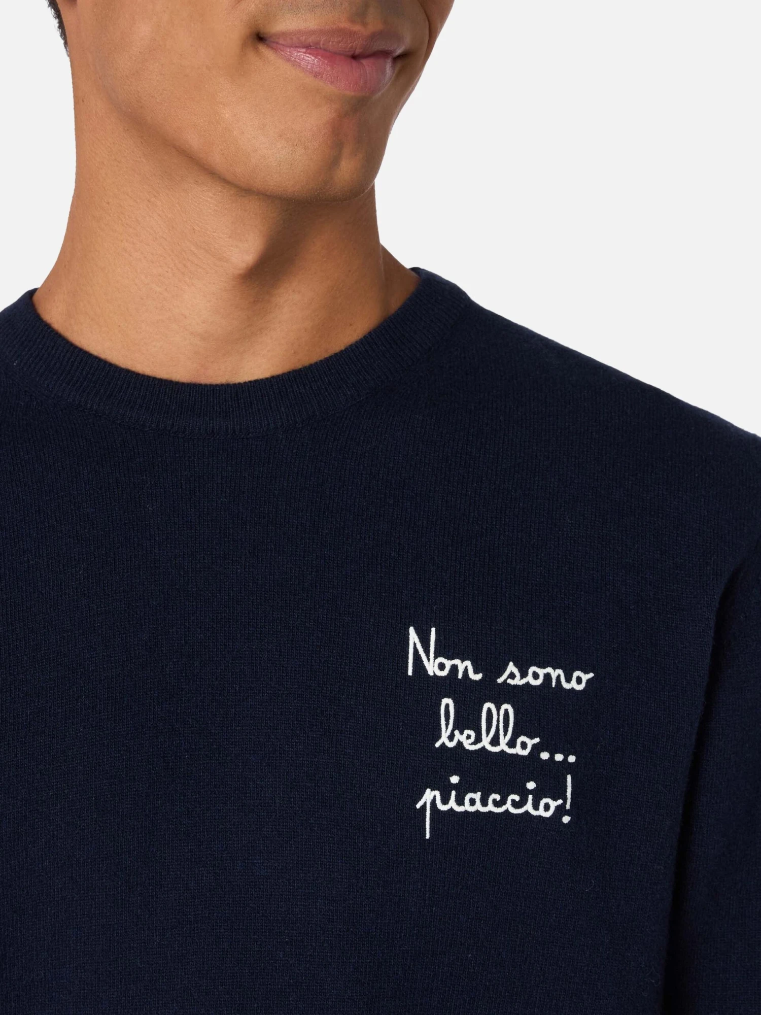 MC2 Saint Barth Man Blue Sweater Heron Light With Non Sono Bello, Piaccio! Embroidery| VACANZE DI NATALE SPECIAL EDITION 3 MC2 Saint Barth Man Blue Sweater Heron Light With Non Sono Bello, Piaccio! Embroidery| VACANZE DI NATALE SPECIAL EDITION