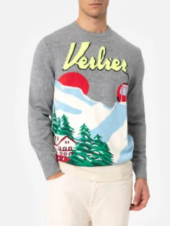 MC2 Saint Barth Man Cashmere Blend Sweater Heron With Verbier Jacquard