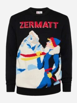 MC2 Saint Barth Crewneck Sweater Heron With Zermatt Postcard Jacquard -MC2 Saint Barth Shop UID HER001101597C MAN KNITWEAR BLACK MOUNTAINSTYLE 0 20250107183502 4