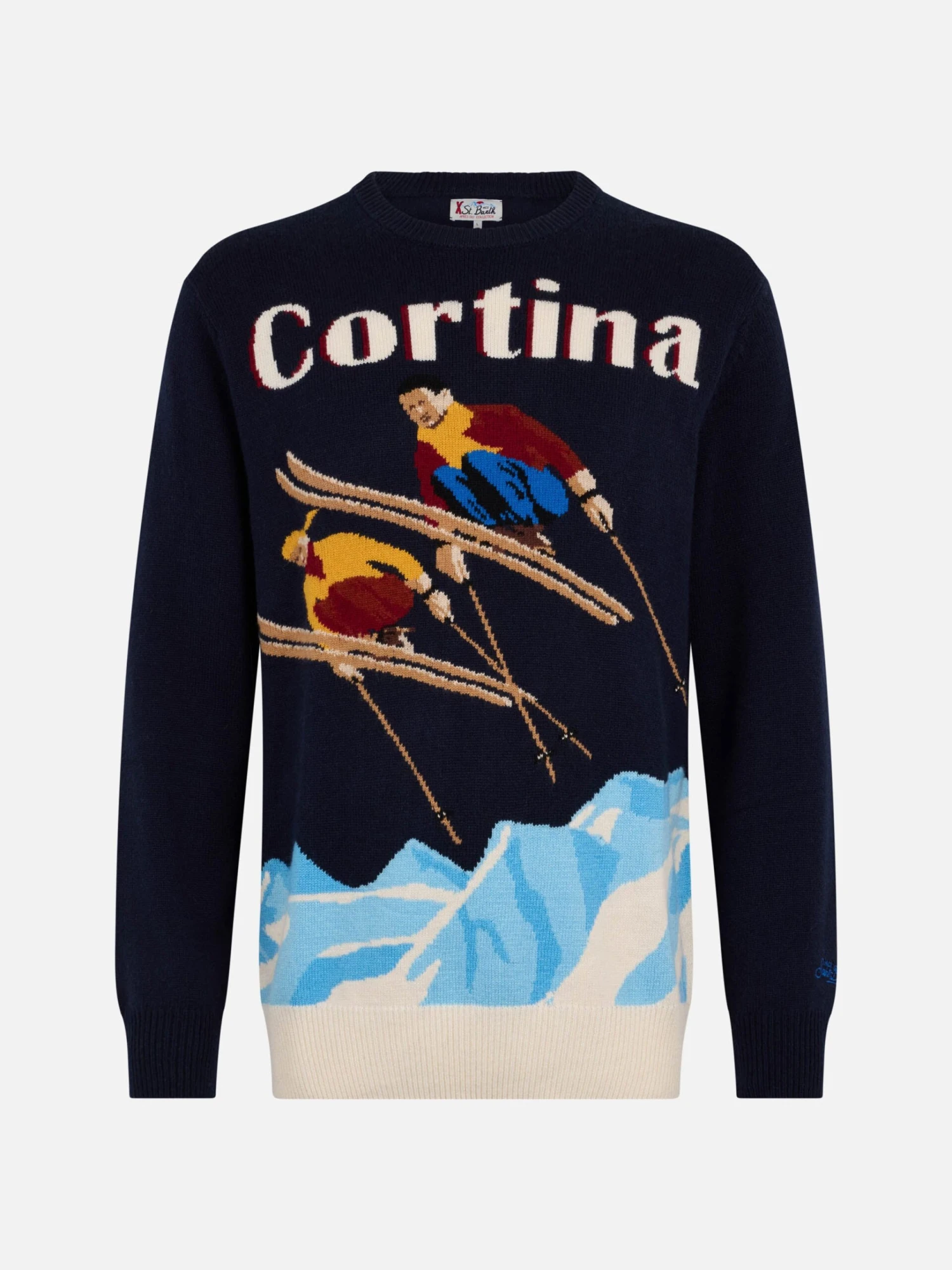 MC2 Saint Barth Man Blue Sweater Heron With Cortina Ski Postcard Jacquard 6 MC2 Saint Barth Man Blue Sweater Heron With Cortina Ski Postcard Jacquard - Image 4