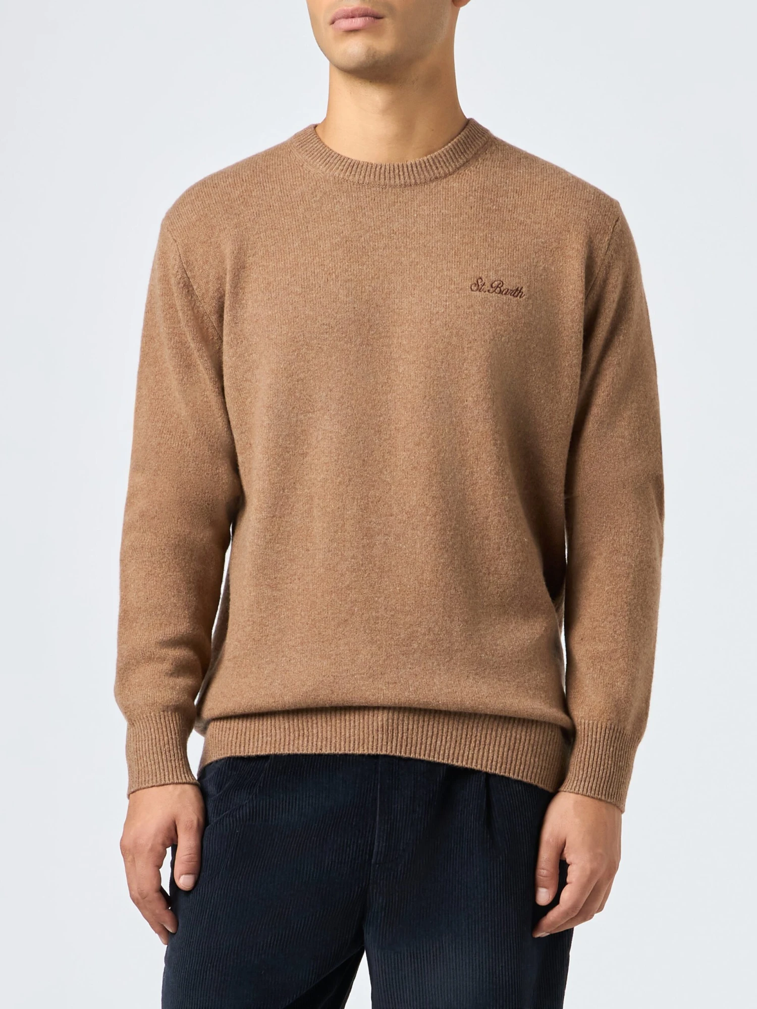MC2 Saint Barth Man Crewneck Camel Sweater With St. Barth Embroidery 3 MC2 Saint Barth Man Crewneck Camel Sweater With St. Barth Embroidery