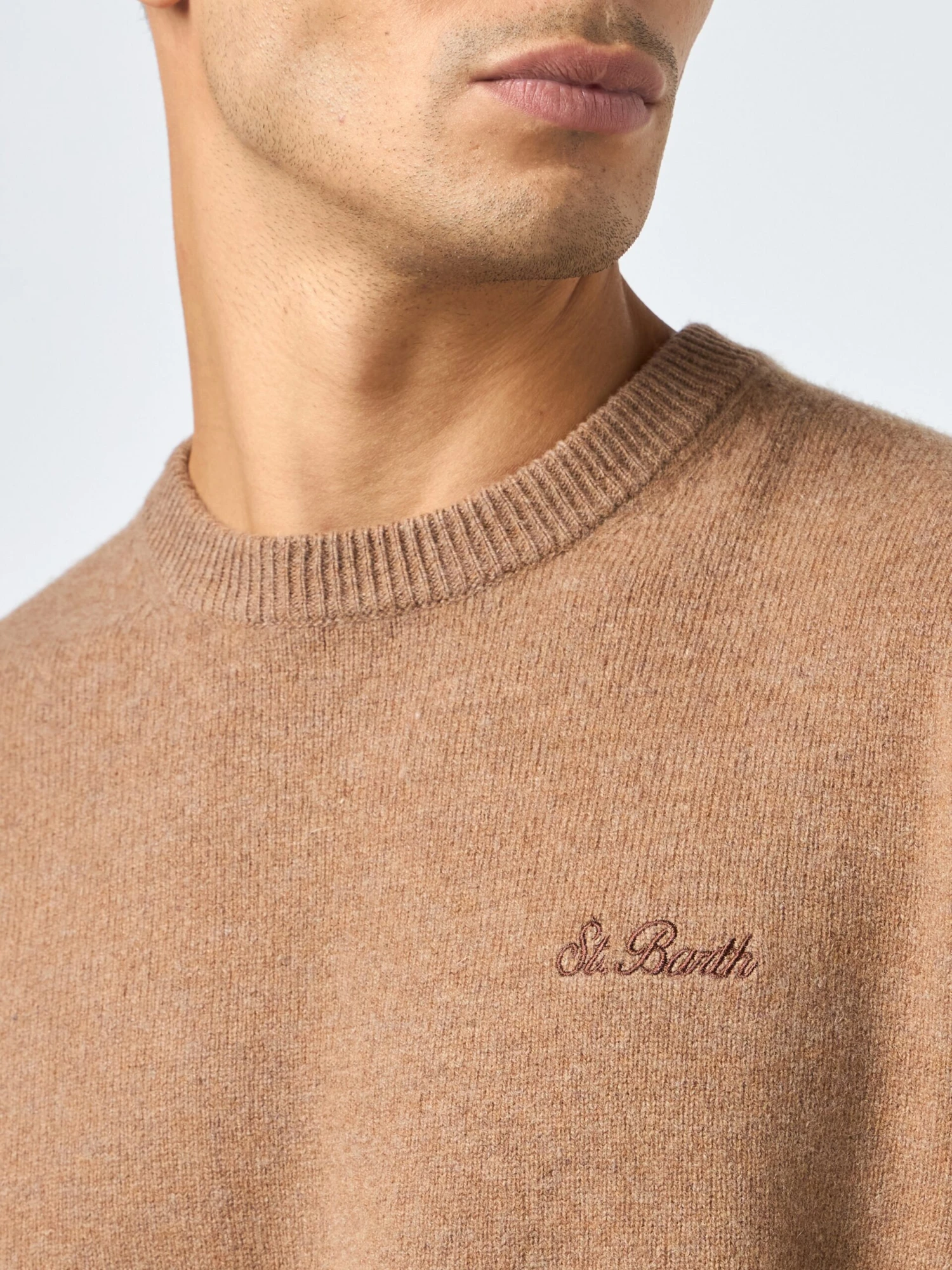 MC2 Saint Barth Man Crewneck Camel Sweater With St. Barth Embroidery 4 MC2 Saint Barth Man Crewneck Camel Sweater With St. Barth Embroidery - Image 2