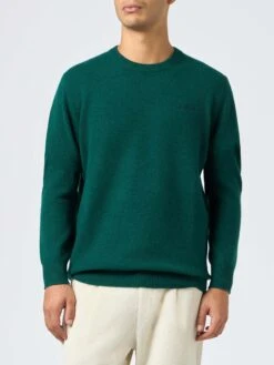 MC2 Saint Barth Man Crewneck Green Sweater With St. Barth Embroidery