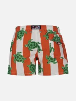 MC2 Saint Barth Boy Mid-length Jean Swim-shorts With Sea Turtle Print -MC2 Saint Barth Shop UID JEA000100464F BOY SWIMSHORT ORANGE PARTY ANIMAL 02