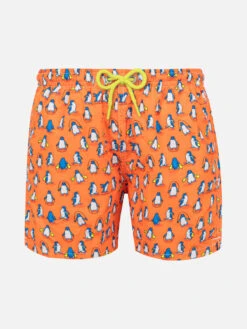 MC2 Saint Barth Boy Light Fabric Swim Shorts With Penguins Print