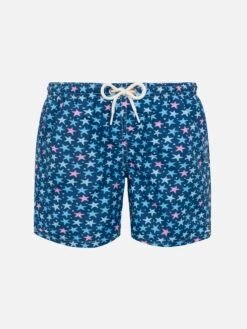MC2 Saint Barth Boy Lightweight Fabric Swim-shorts Jean Lighting With Starfishes Print