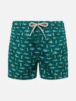 MC2 Saint Barth Jean Lighting Lightweight Fabric Swim Shorts With Beach Sign Print