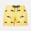 MC2 Saint Barth Boy Seersucker Swim-shorts Jean With Sharks Embroidery