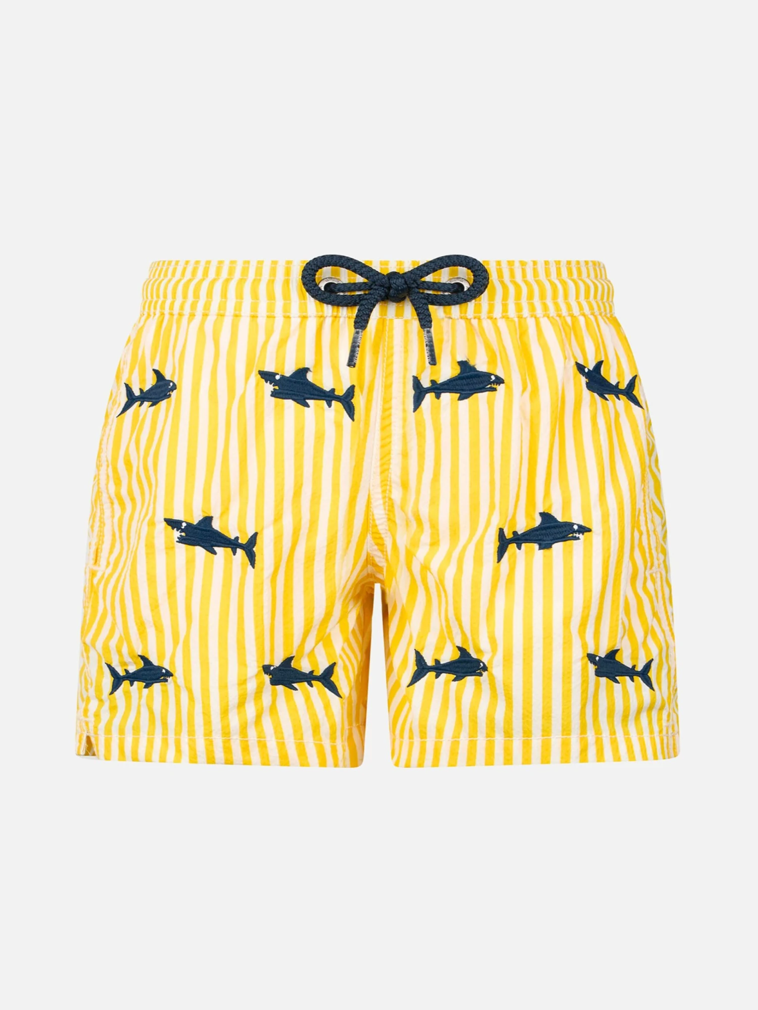 MC2 Saint Barth Boy Seersucker Swim-shorts Jean With Sharks Embroidery 3 MC2 Saint Barth Boy Seersucker Swim-shorts Jean With Sharks Embroidery