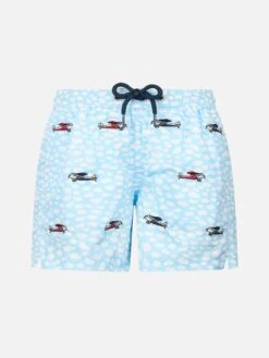 MC2 Saint Barth Boy Lightweight Fabric Swim-shorts Jean Lighting With Airplanes Embroidery