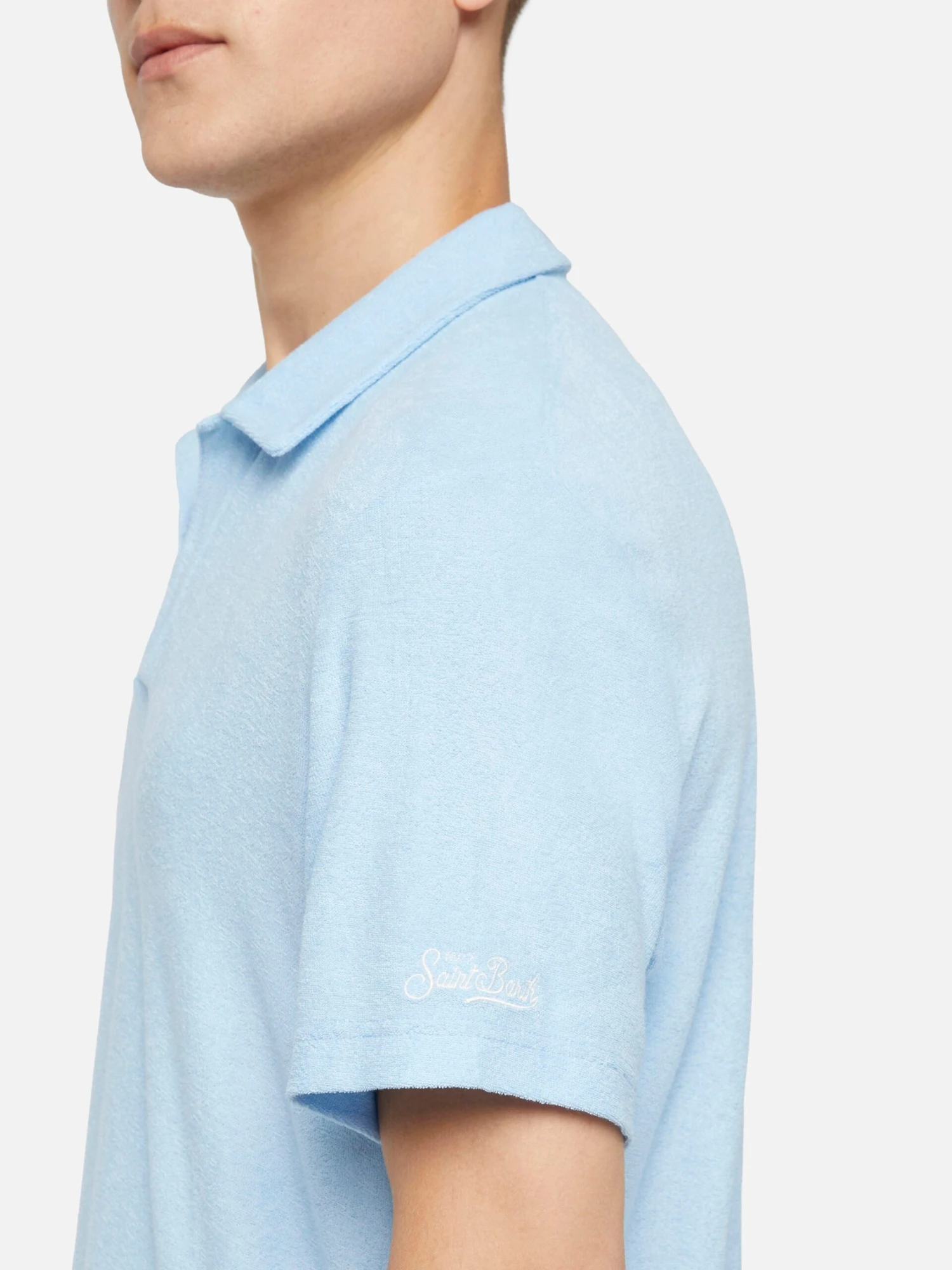MC2 Saint Barth Jeremy Light Blue Terry Buttonless Polo Shirt 4 MC2 Saint Barth Jeremy Light Blue Terry Buttonless Polo Shirt - Image 2