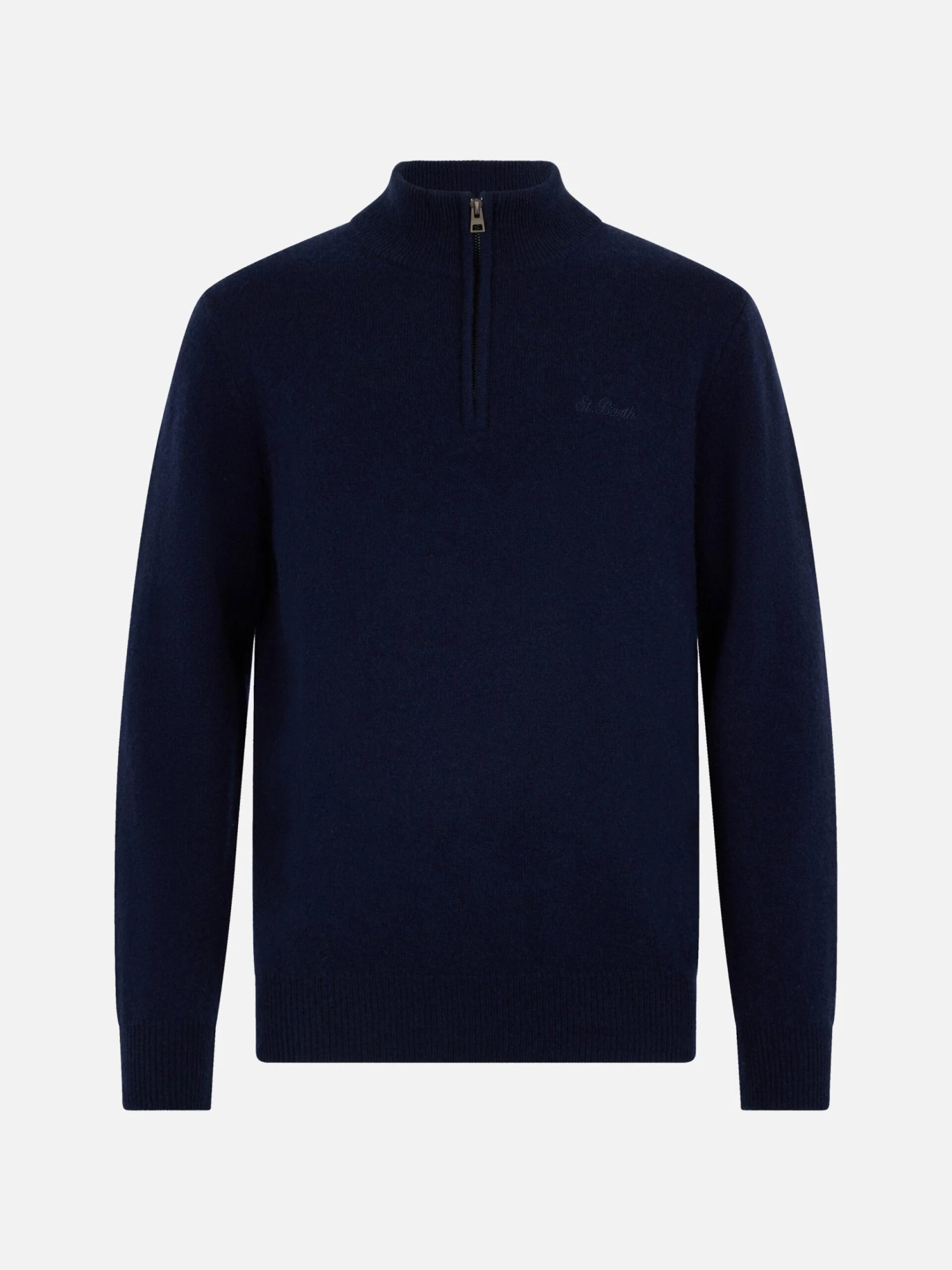 MC2 Saint Barth Man Quarter-zip Lambswool Blue Sweater Jermyn 6 MC2 Saint Barth Man Quarter-zip Lambswool Blue Sweater Jermyn - Image 4