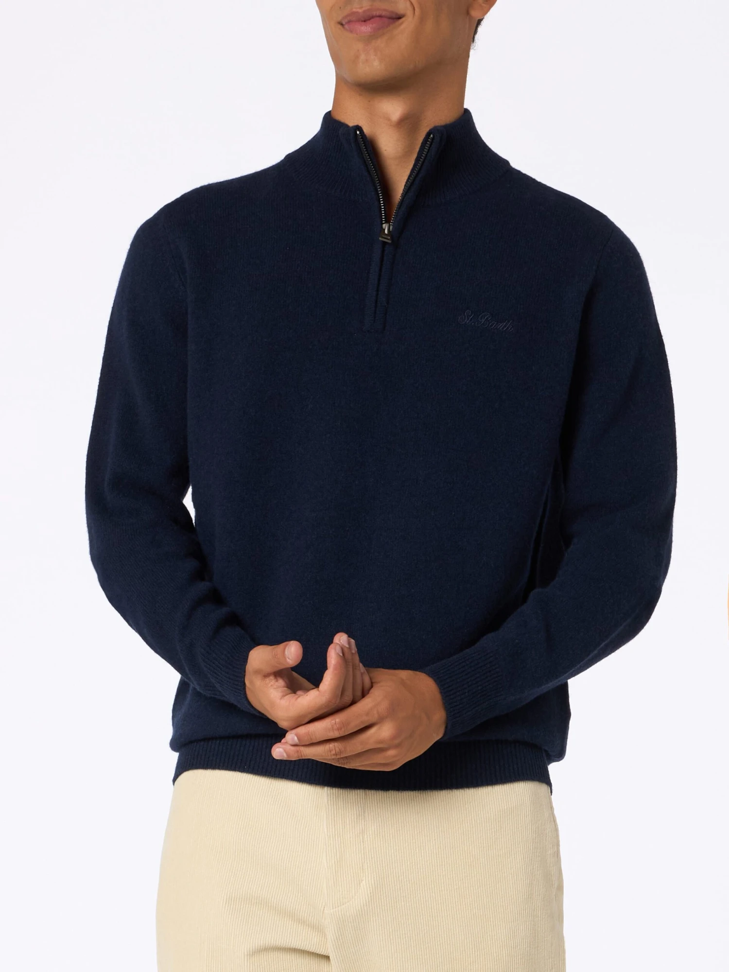 MC2 Saint Barth Man Quarter-zip Lambswool Blue Sweater Jermyn 3 MC2 Saint Barth Man Quarter-zip Lambswool Blue Sweater Jermyn