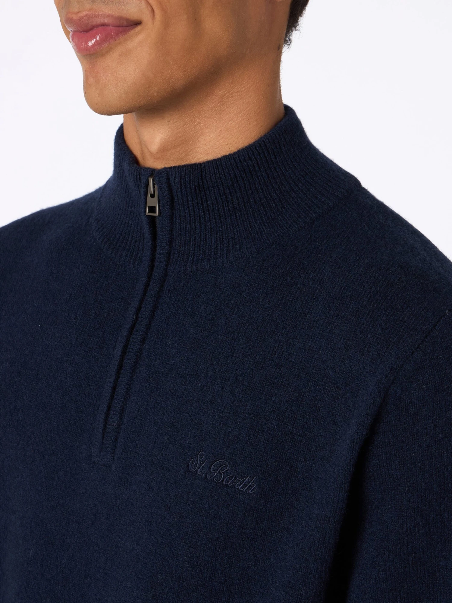 MC2 Saint Barth Man Quarter-zip Lambswool Blue Sweater Jermyn 5 MC2 Saint Barth Man Quarter-zip Lambswool Blue Sweater Jermyn - Image 3