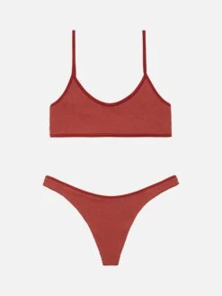 MC2 Saint Barth Bralette Bikini Judy Naomi With Cheeky Swim Briefs In Rust Orange Crinkle