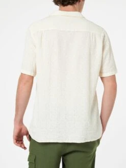 MC2 Saint Barth Man Linen Shirt Kalea With Flower Embroidery -MC2 Saint Barth Shop UID KALE00100844F MAN SHIRT WHITE 3