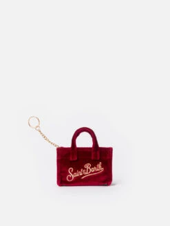 MC2 Saint Barth Burgundy Velvet Fabric Key Holder With Logo Embroidery