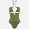 MC2 Saint Barth Military Green Cutout One Piece Swimsuit Kinsley -MC2 Saint Barth Shop UID KNS000109485D WOMAN ONEPIECE GREEN 1