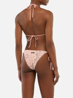 MC2 Saint Barth Marielle Pink Classic Swim Briefs With Bandanna Print - Leah Pink Crinckle Triangle Top -MC2 Saint Barth Shop UID LEH0001003042H WOMAN TOPBIKINI PINK BANDANNA MC2 3