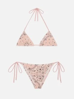 MC2 Saint Barth Marielle Pink Classic Swim Briefs With Bandanna Print - Leah Pink Crinckle Triangle Top
