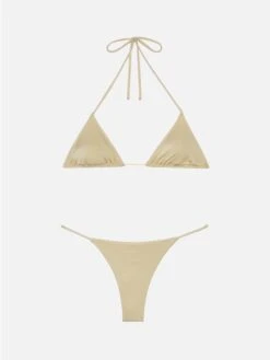MC2 Saint Barth Jodene Shimmer Gold Cheeky Swim Briefs - Leah Shimmer Gold Triangle Top Swimsuit