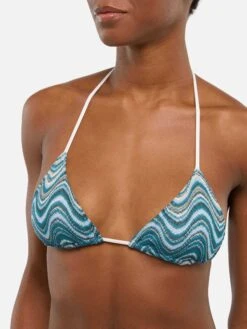 MC2 Saint Barth Marielle Raschel Classic Swim Briefs With Wave Pattern - Leah Raschel Wave Pattern Triangle Top -MC2 Saint Barth Shop UID LEH000101844H WOMAN TOPBIKINI GREEN 0 0 2