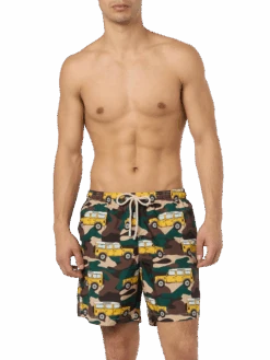 MC2 Saint Barth Man Lightweight Fabric Swim-shorts Lighting With Off-road Car Print -MC2 Saint Barth Shop UID LIG000100101F MAN SWIMSHORT GREEN 1