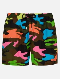 MC2 Saint Barth Man Light Fabric Swim Shorts With Fluo Camouflage Print