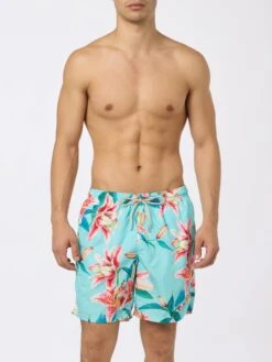 MC2 Saint Barth Man Lightweight Fabric Swim-shorts Lighting With Tropical Flowers Print -MC2 Saint Barth Shop UID LIG000100976F MAN SWIMSHORT VERDEACQUA 1