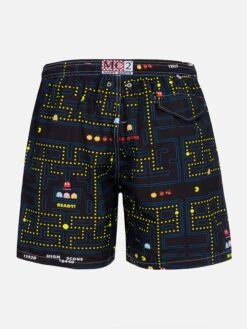 MC2 Saint Barth Lightweight Fabric Swim-shorts Lighting With Pac-Man Print|PAC-MAN SPECIAL EDITION -MC2 Saint Barth Shop UID LIG000101663F MAN SWIMSHORT BLACK PAC MAN 2