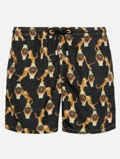 MC2 Saint Barth Lightweight Fabric Swim-shorts Lighting With Watche And Tiger Print