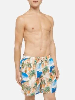 MC2 Saint Barth Lightweight Fabric Swim-shorts Lighting With Capri View Print | AI CO-CREATED DESIGN BY RICKDICK - POWERED BY RED-EYE -MC2 Saint Barth Shop UID LIG000105409H MAN SWIMSHORT SKY POSTCARDPLACES AIBYRICKDICK 20250516163550 1