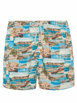 MC2 Saint Barth Lightweight Fabric Swim-shorts Lighting With Porto Cervo Postcards Print | AI CO-CREATED DESIGN BY RICKDICK - POWERED BY RED-EYE