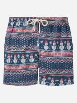 Light Fabric Man Swim Shorts Snowman Print
